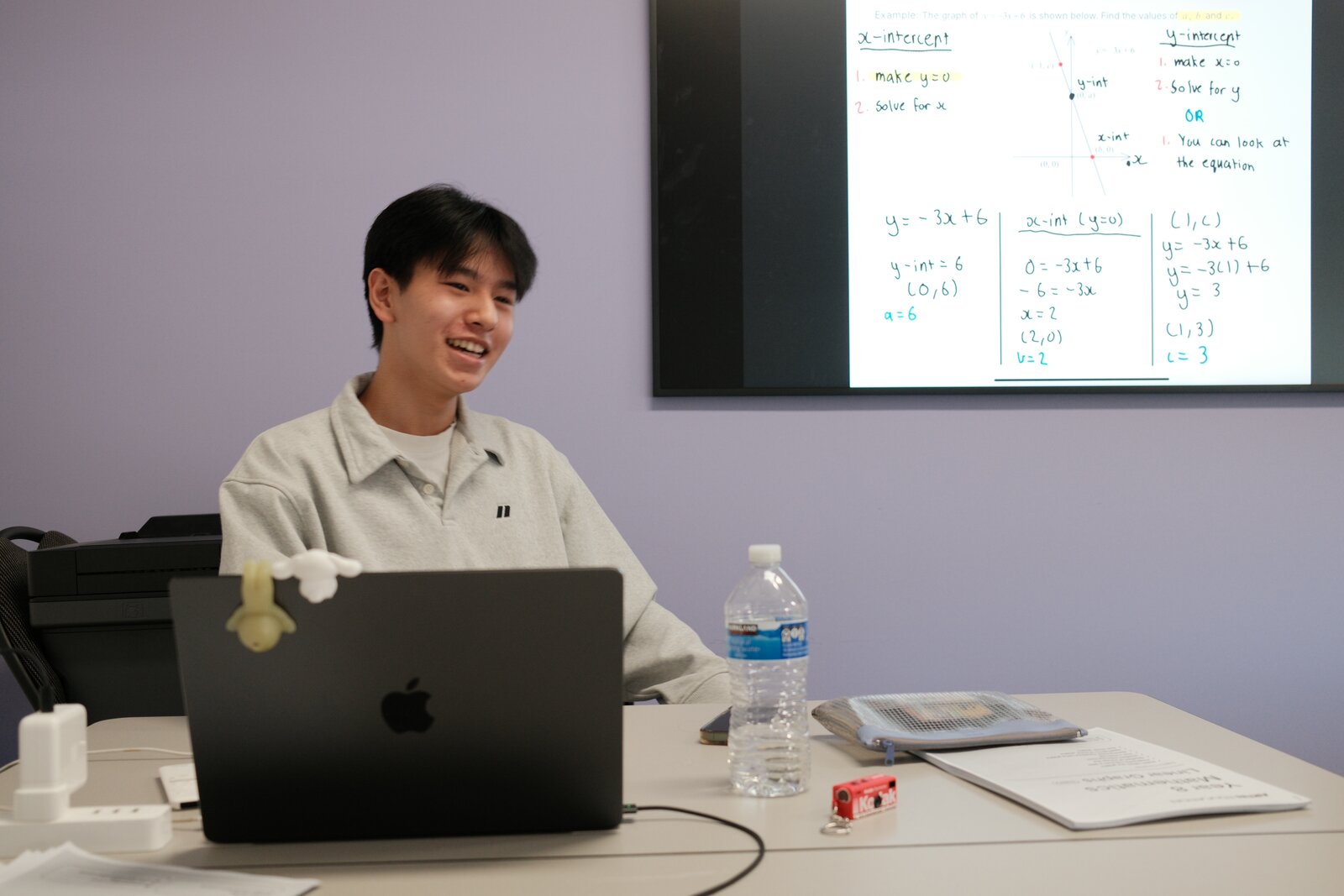 Artin tutor teaching linear equations on the whiteboard