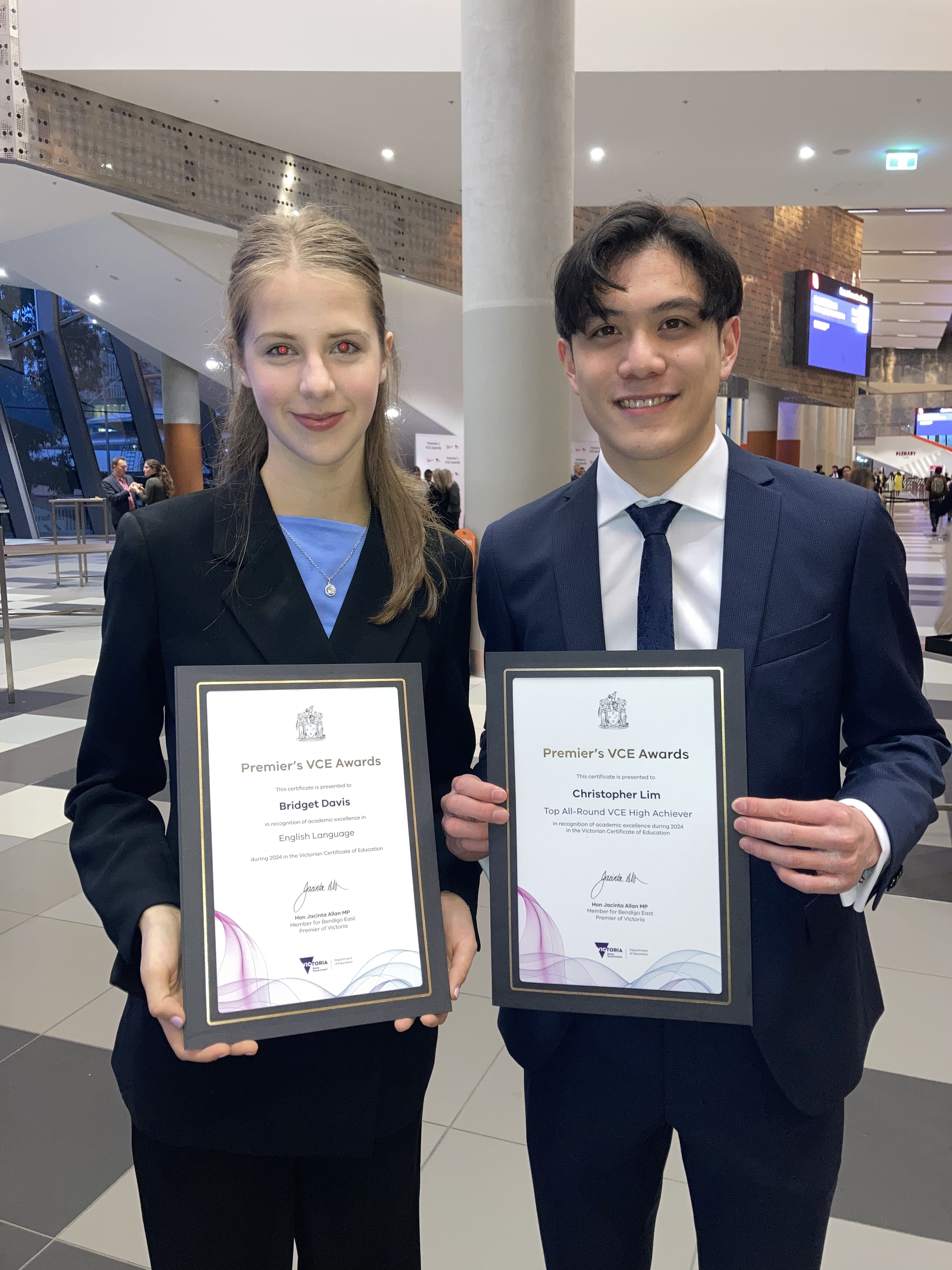 Bridget Davis and Christopher Lim at the Premier's VCE Awards